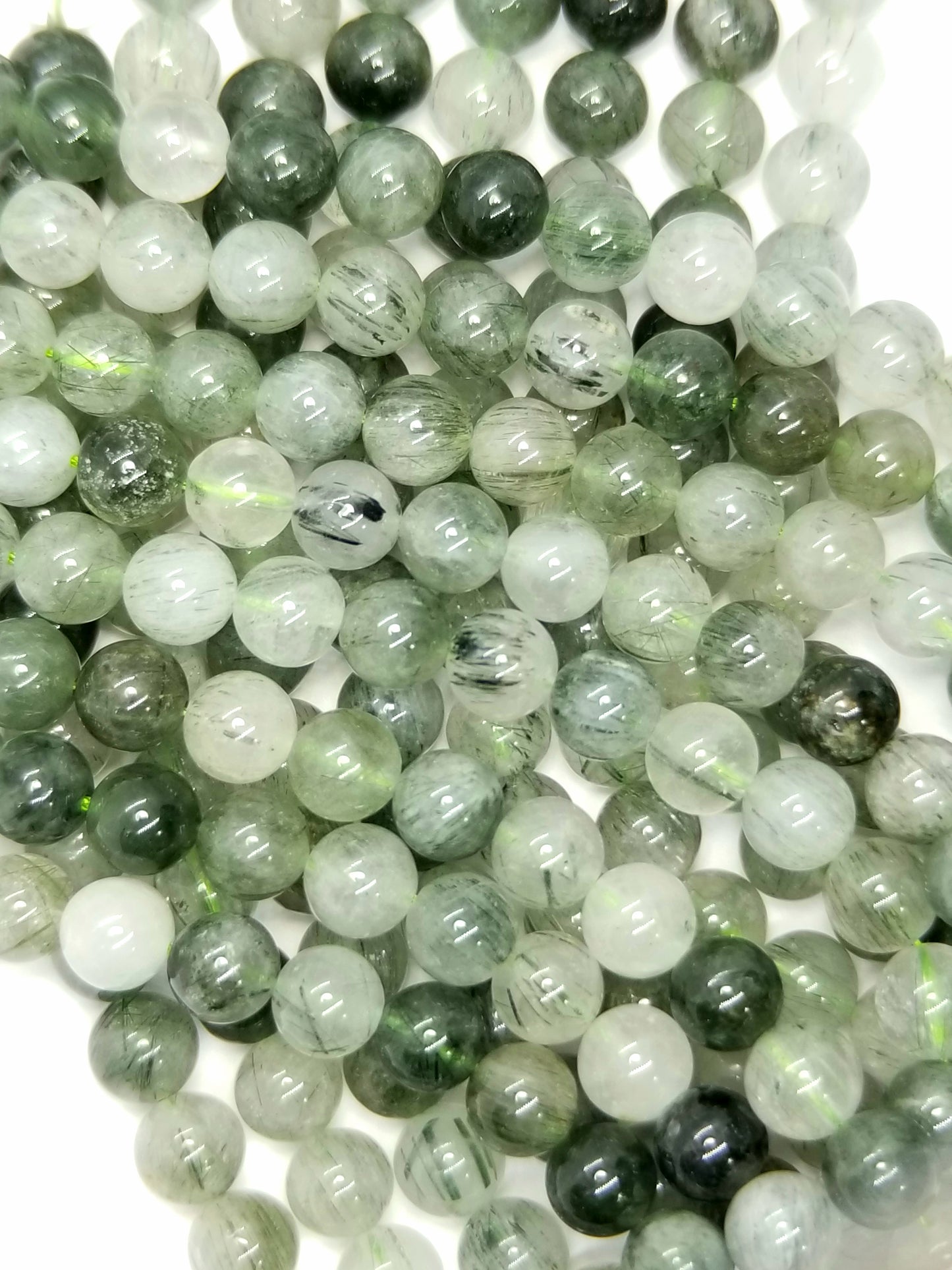 Green Actinolite in Quartz (Round)(Smooth)(16"Strand)