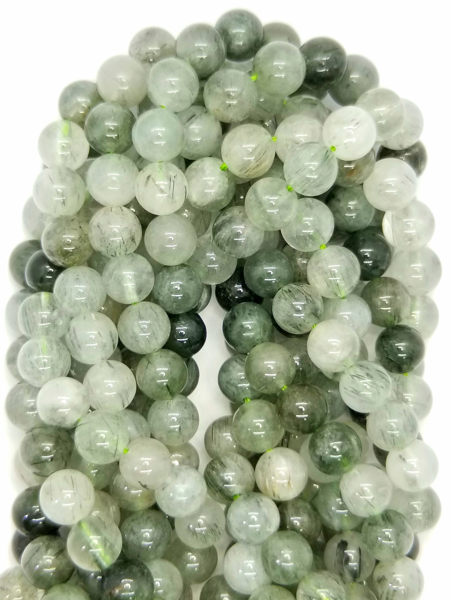 Green Actinolite in Quartz (Round)(Smooth)(16"Strand)