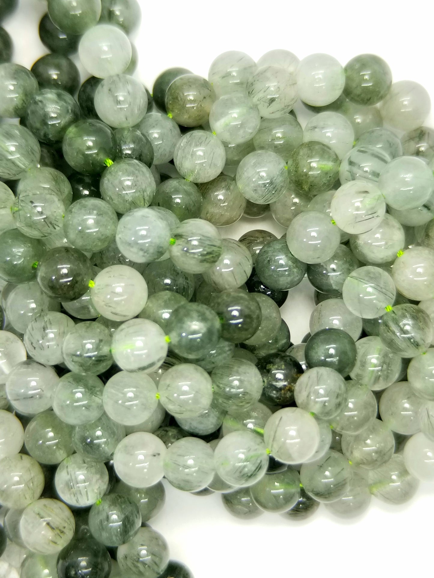 Green Actinolite in Quartz (Round)(Smooth)(16"Strand)