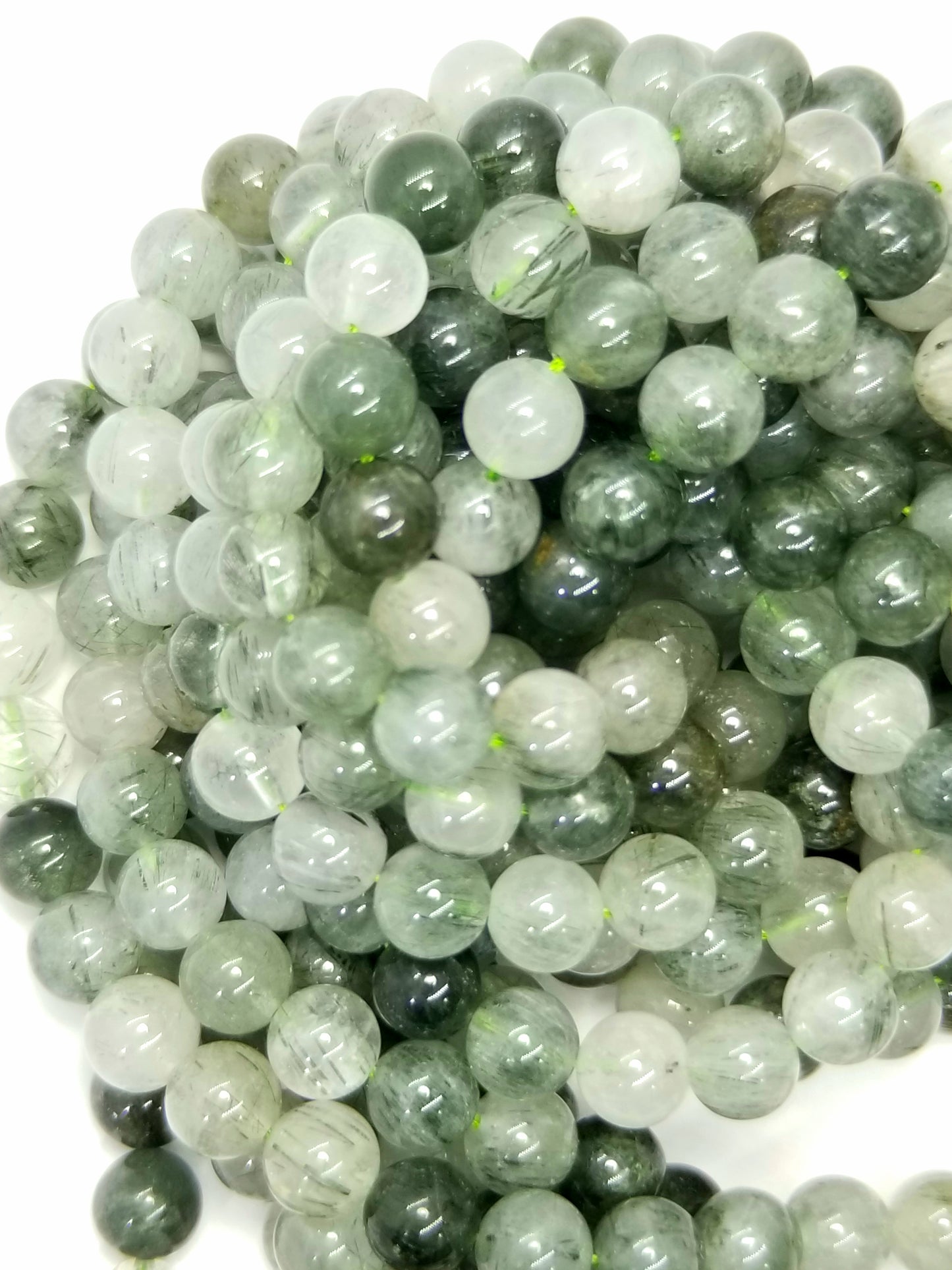 Green Actinolite in Quartz (Round)(Smooth)(16"Strand)