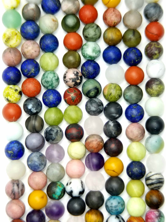 Mix Gem Stones (Round)(Matte)(4mm)(6mm)(8mm)(10mm)(16"Strand)