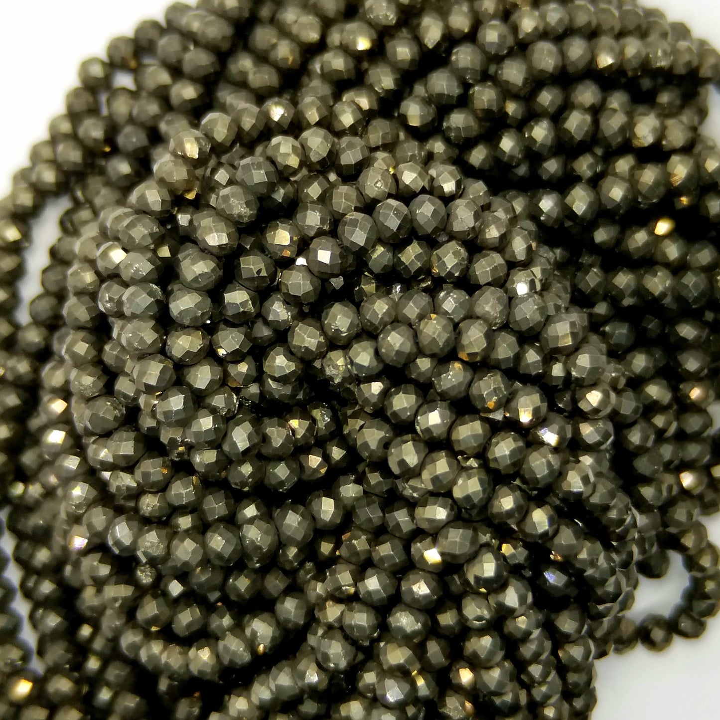 Pyrite (Round)(Micro)(Faceted)(4x4mm)(15.50"Strand)