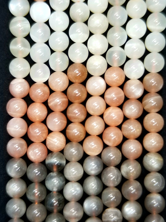 Mix MoonStone (Round)(Smooth) (4mm)(6mm)(8mm)(10mm)(12mm)(16"Strand)