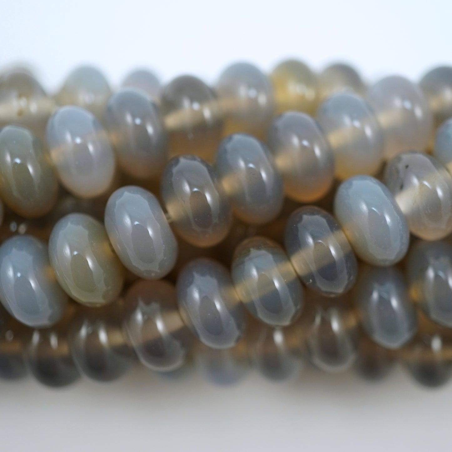 Grey Chalcedony (Rondelle)(Smooth)(6mm)(8mm)(10mm)(16"Strand)