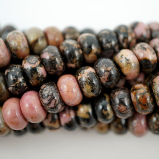 Rhodonite (Rondelle)(Smooth)(6mm)(8mm)(10mm)(16"Strand)