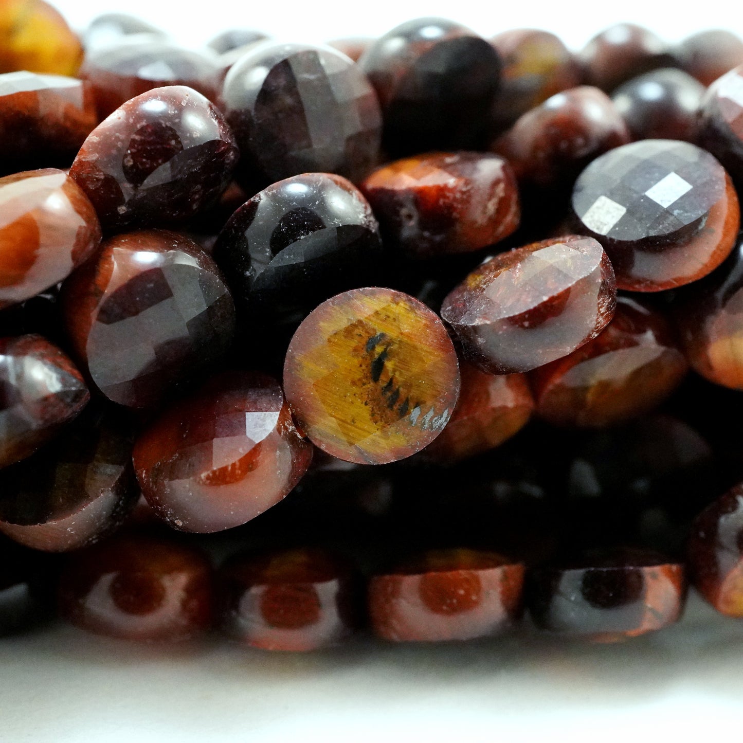 Red Tiger Eye (Coin)(Micro)(Faceted)(6×4mm)(15"Strand)