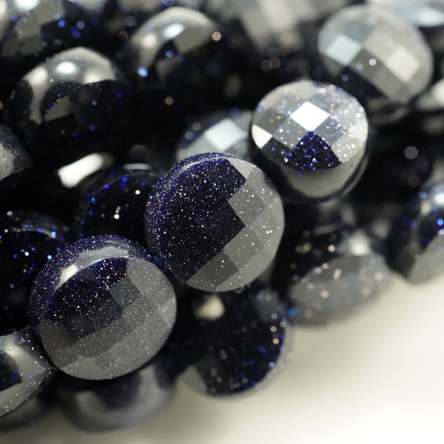 Blue Goldstone (Coin)(Micro)(Faceted)(6×4mm)(15"Strand)