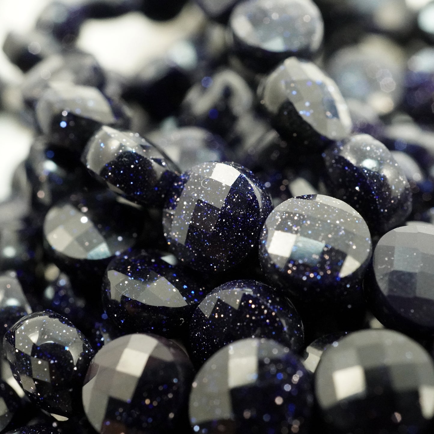 Blue Goldstone (Coin)(Micro)(Faceted)(6×4mm)(15"Strand)