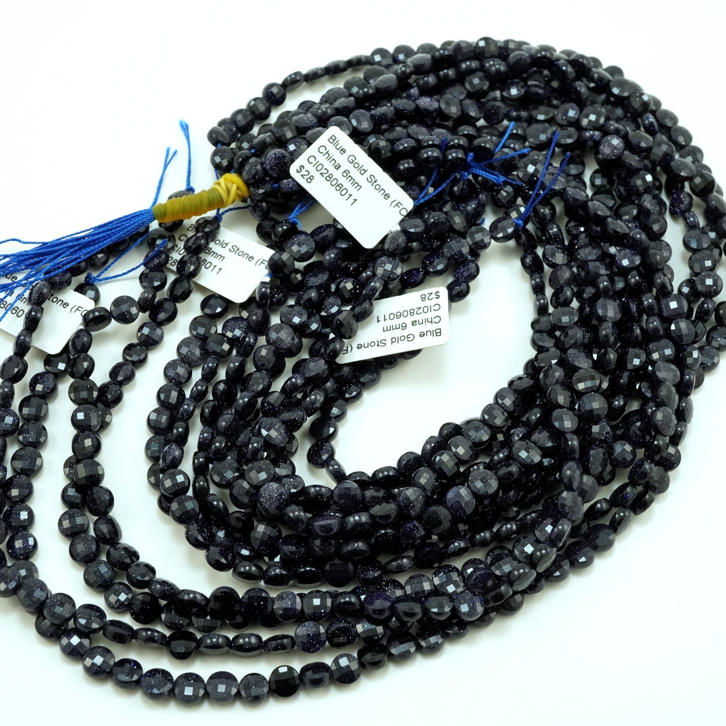 Blue Goldstone (Coin)(Micro)(Faceted)(6×4mm)(15"Strand)