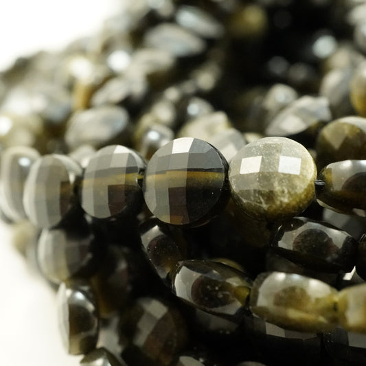 Golden Obsidian (Coin)(Micro)(Faceted)(6×4mm)(15"Strand)