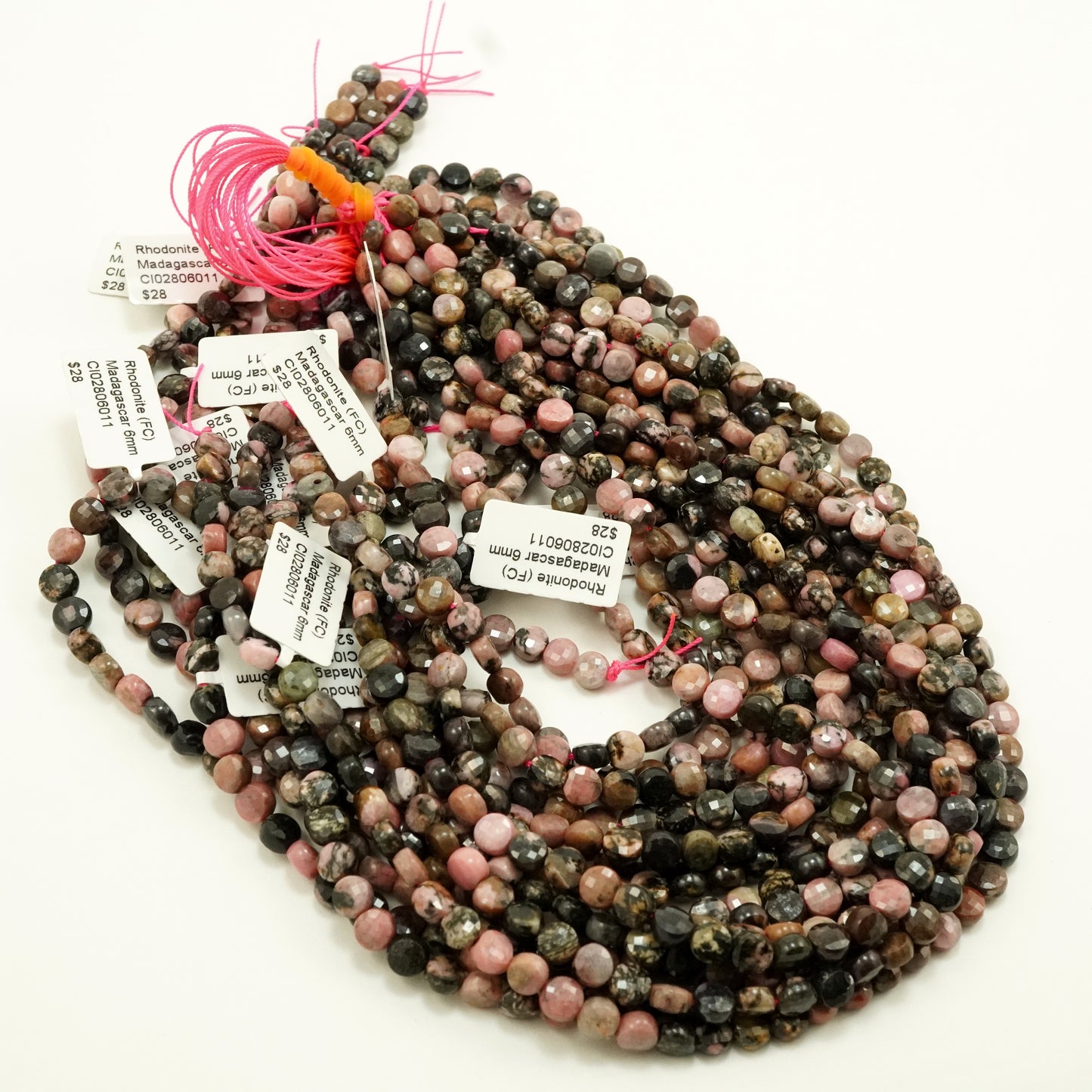 Rhodonite (Coin)(Micro)(Faceted)(6×4mm)(15"Strand)