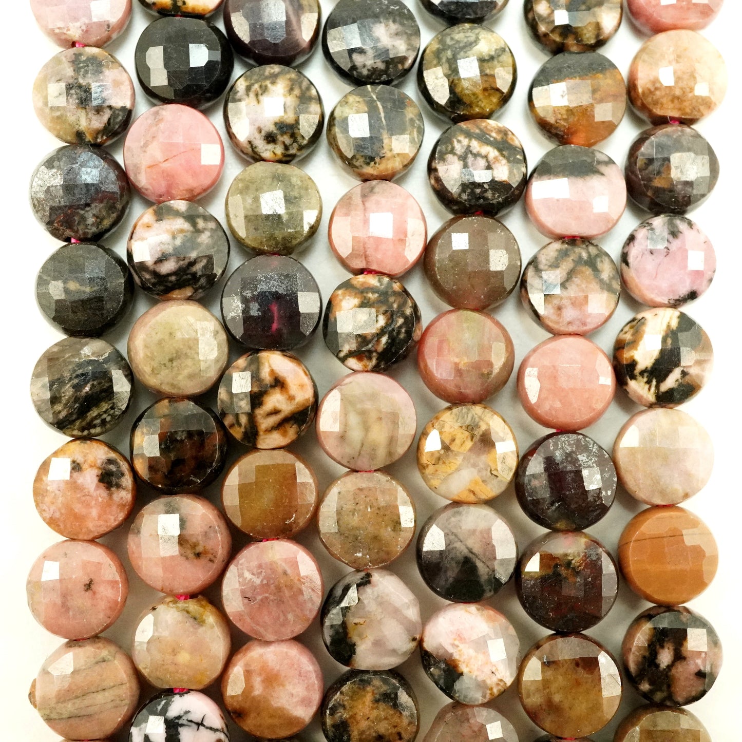 Rhodonite (Coin)(Micro)(Faceted)(6×4mm)(15"Strand)