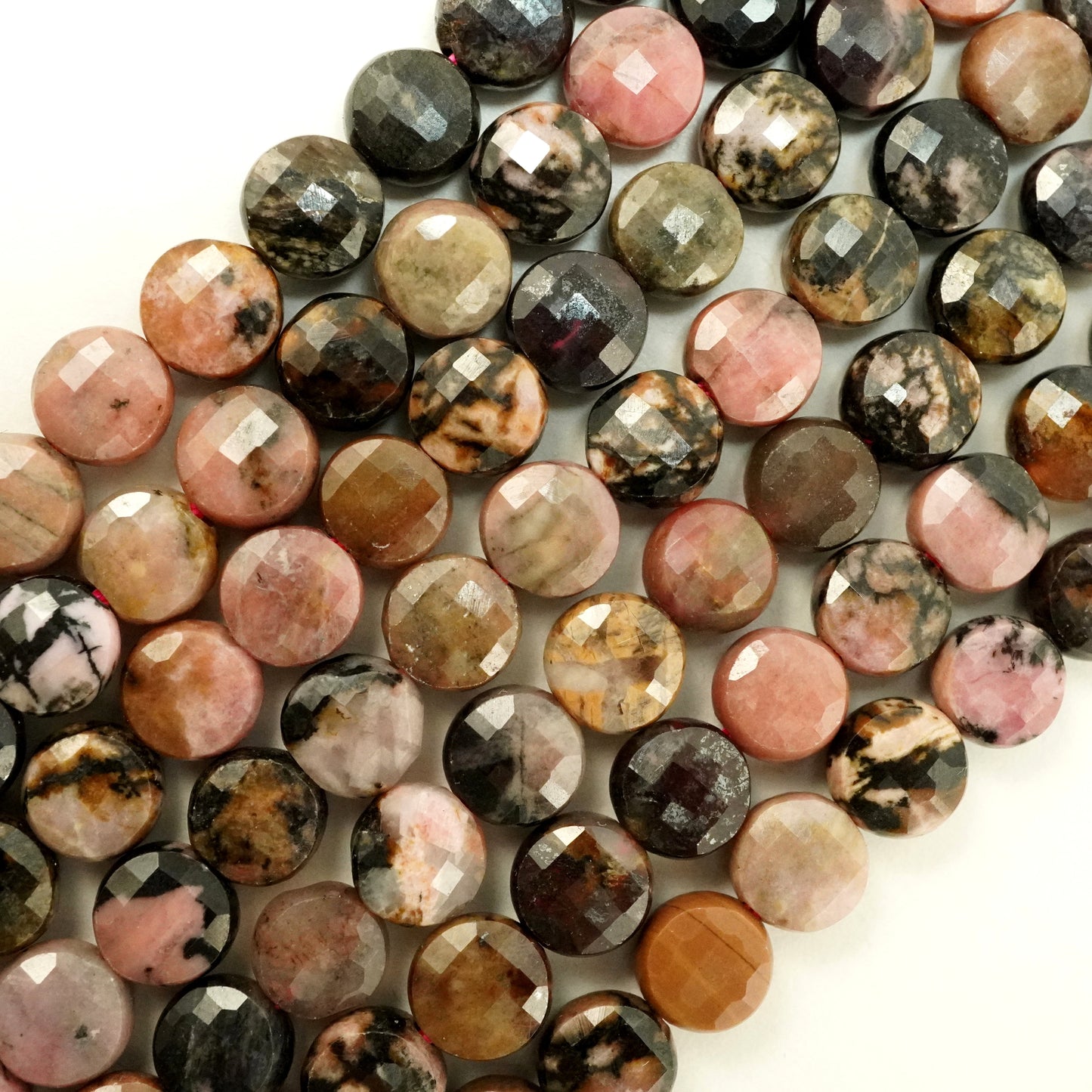 Rhodonite (Coin)(Micro)(Faceted)(6×4mm)(15"Strand)