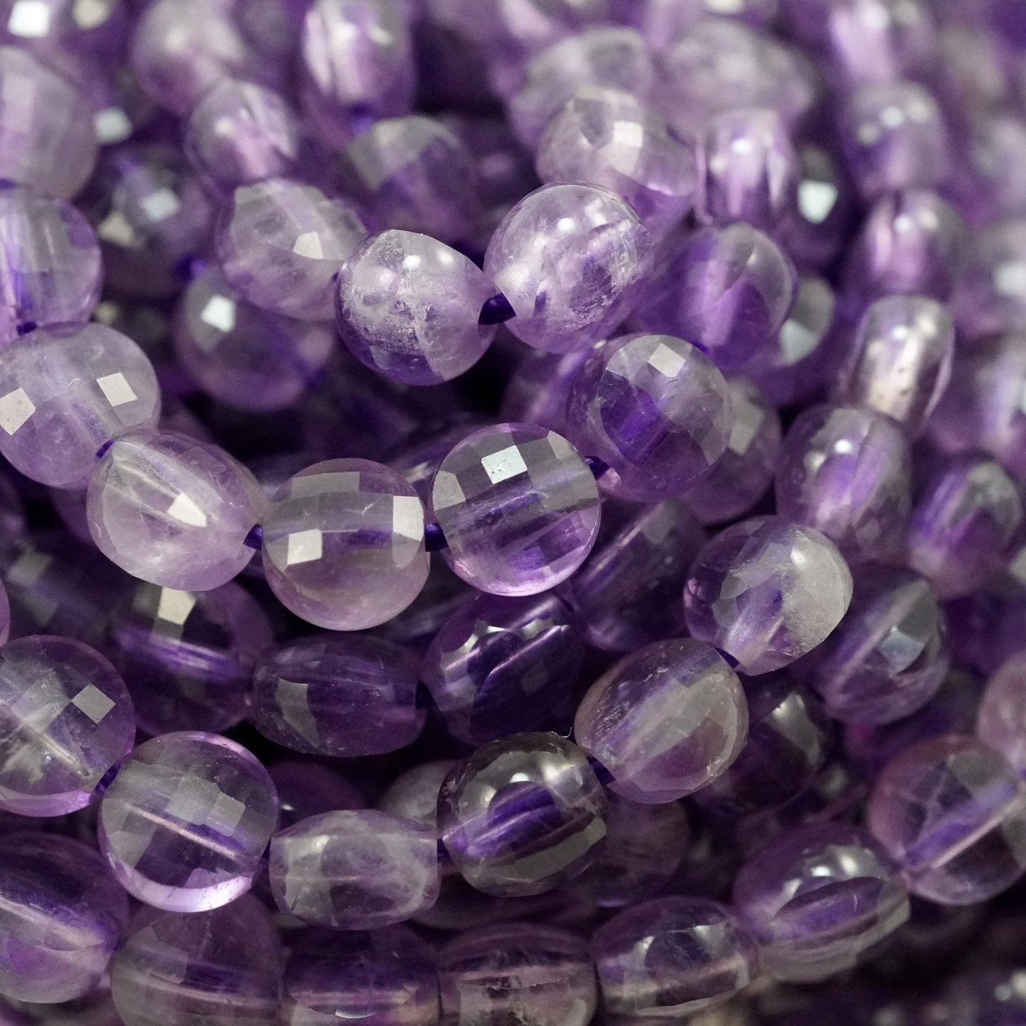 Amethyst (Coin)(Micro)(Faceted)(4×3mm)(15"Strand)