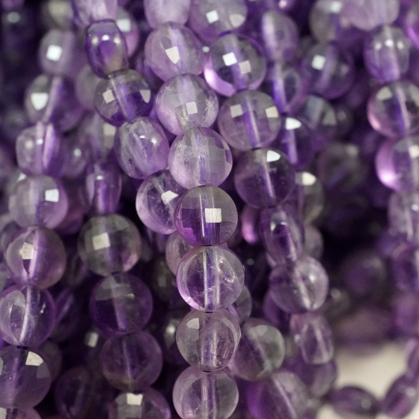 Amethyst (Coin)(Micro)(Faceted)(4×3mm)(15"Strand)