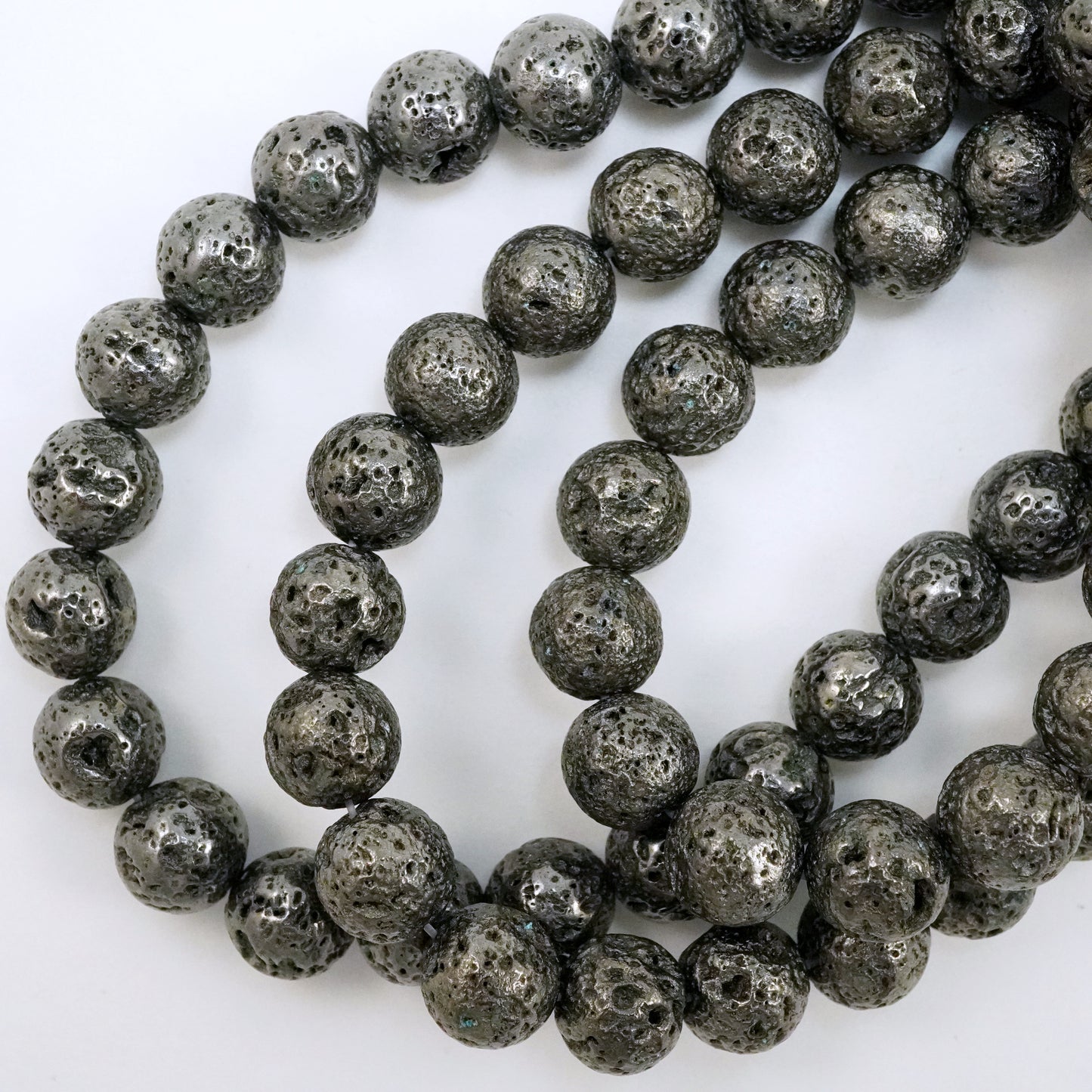 Lava Stone (Gun Metal)(Electroplated)(Round)(6mm)(8mm)(10mm)(16"Strand)