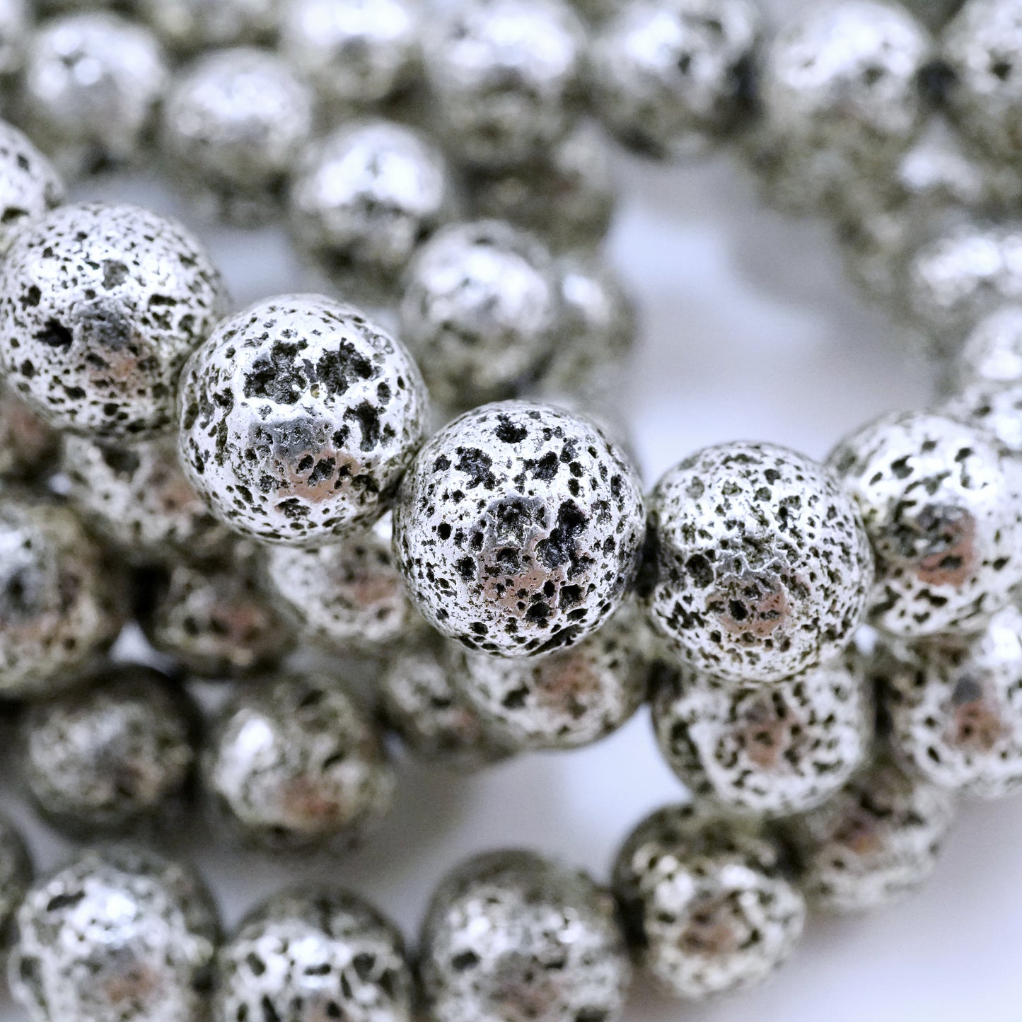 Lava Stone (Antique Silver)(Electroplated)(Round)(6mm)(8mm)(10mm)(16"Strand)