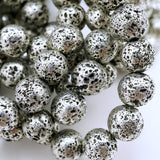 Lava Stone (Antique Silver)(Electroplated)(Round)(6mm)(8mm)(10mm)(16"Strand)