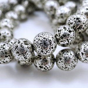 Lava Stone (Antique Silver)(Electroplated)(Round)(6mm)(8mm)(10mm)(16"Strand)