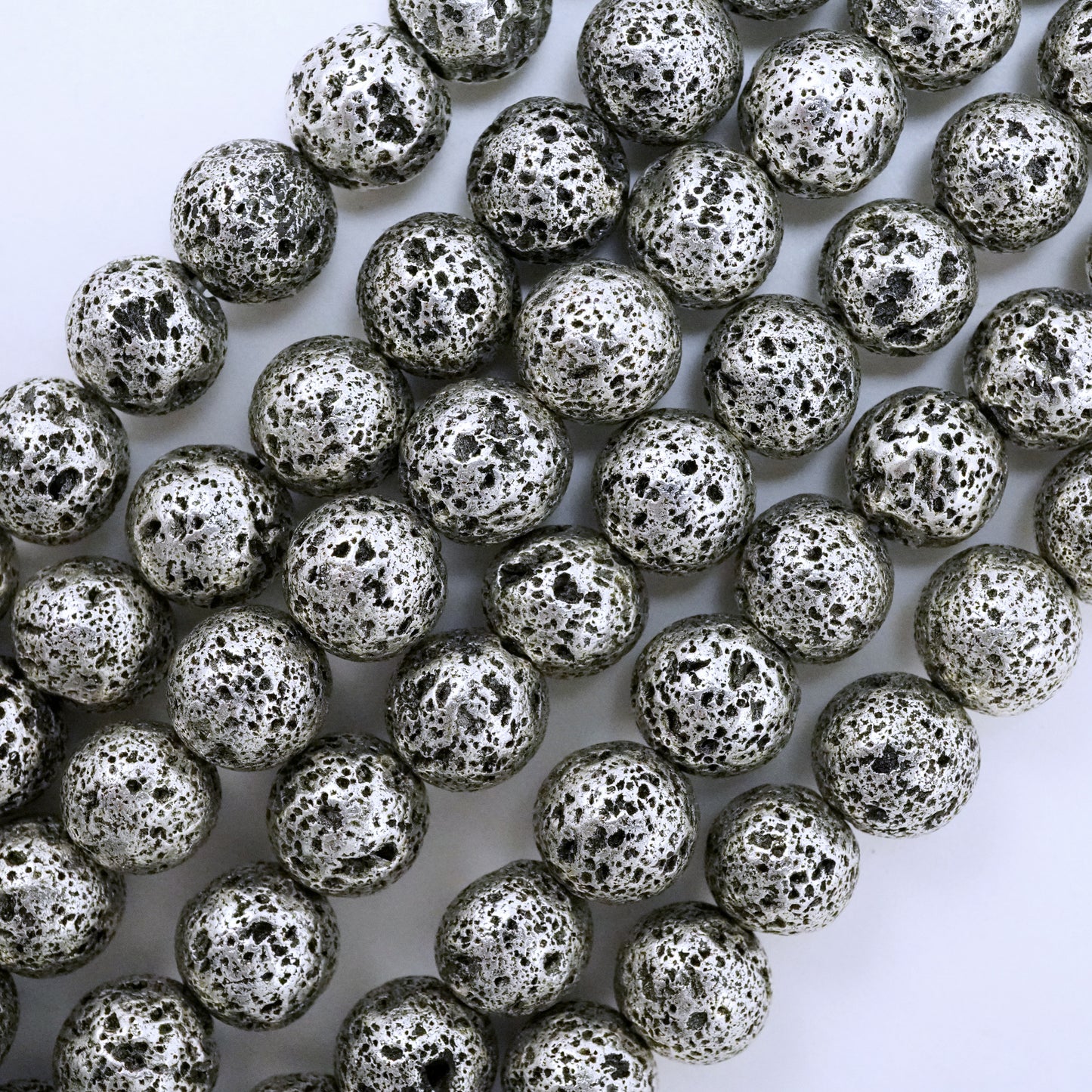 Lava Stone (Antique Silver)(Electroplated)(Round)(6mm)(8mm)(10mm)(16"Strand)