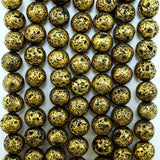 Lava Stone (Antique Gold)(Electroplated)(Round)(6mm)(8mm)(10mm)(16"Strand)