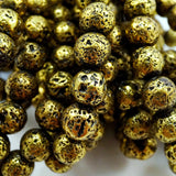 Lava Stone (Antique Gold)(Electroplated)(Round)(6mm)(8mm)(10mm)(16"Strand)