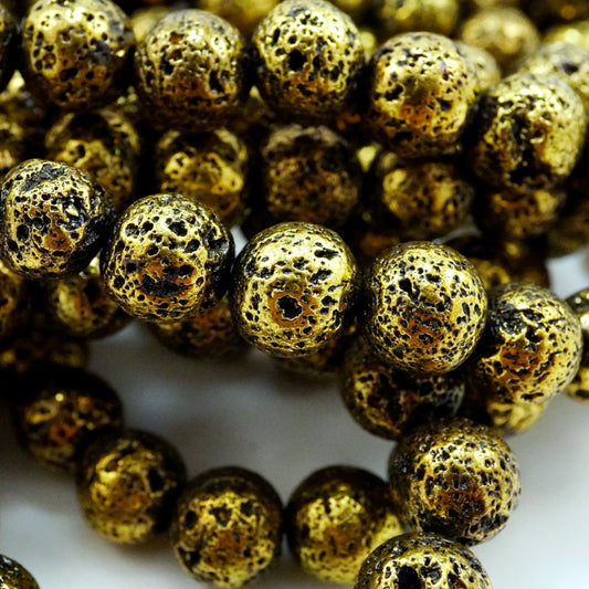 Lava Stone (Antique Gold)(Electroplated)(Round)(6mm)(8mm)(10mm)(16"Strand)