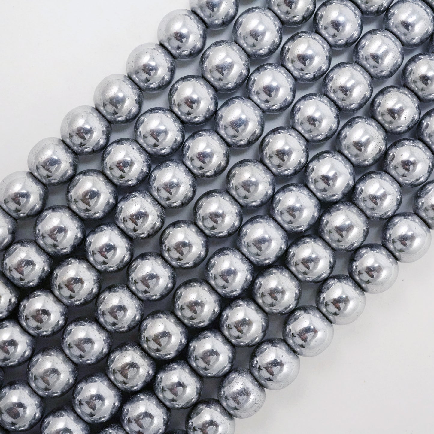 Hematite (Light Grey)(Electroplated)(Round)(Smooth)(2mm)(4mm)(6mm)(8mm) (10mm)(15.50"Strand)