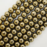 Hematite (Brass)(Electroplated)(Round)(Smooth)(2mm)(4mm)(6mm)(8mm)(15.50"Strand)