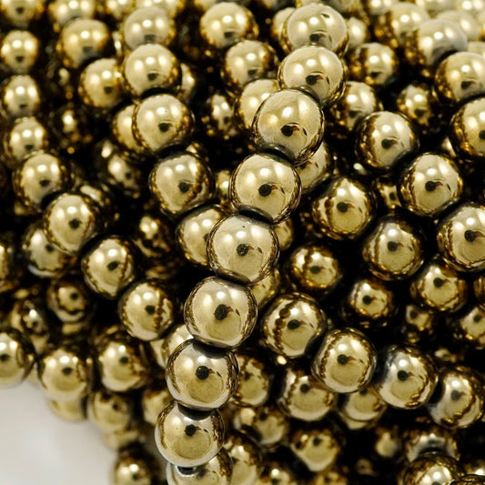 Hematite (Brass)(Electroplated)(Round)(Smooth)(2mm)(4mm)(6mm)(8mm)(10mm)(15.50"Strand)