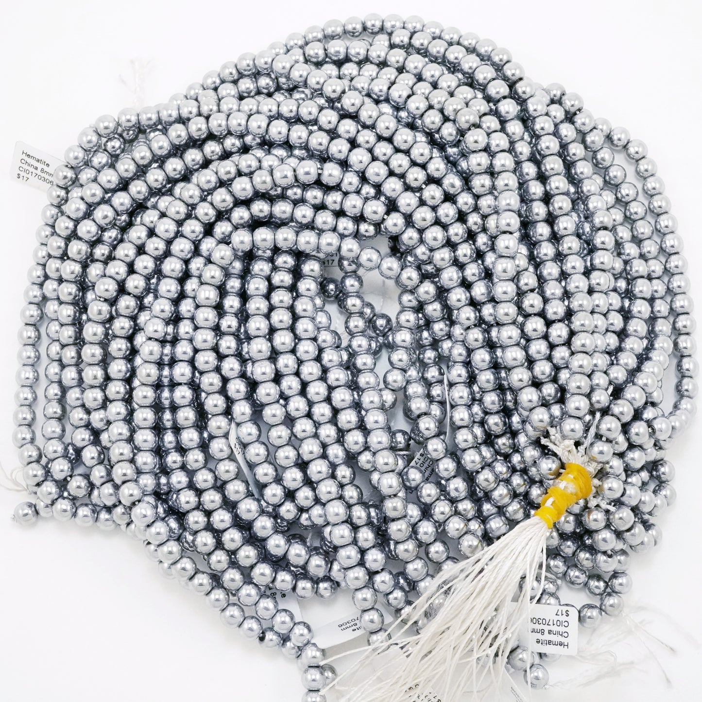 Hematite (Light Grey)(Electroplated)(Round)(Smooth)(2mm)(4mm)(6mm)(8mm) (10mm)(15.50"Strand)