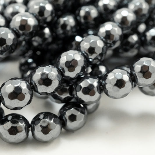 Hematite (Round)(Faceted)(2mm)(3mm)(4mm)(6mm)(8mm)(10mm)(15.50"Strand)