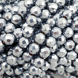 Hematite (Light Grey)(Electroplated)(Round)(Faceted)(2mm)(4mm)(6mm)(8mm)(15.50"Strand)