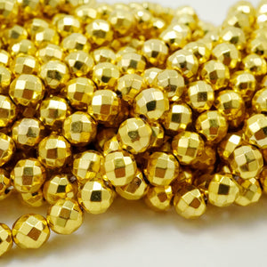 Hematite (Gold)(Electroplated)(Round)(Faceted)(4mm)(6mm)(8mm)(15.50"Strand)