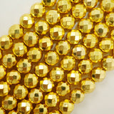 Hematite (Gold)(Electroplated)(Round)(Faceted)(4mm)(6mm)(8mm)(15.50"Strand)