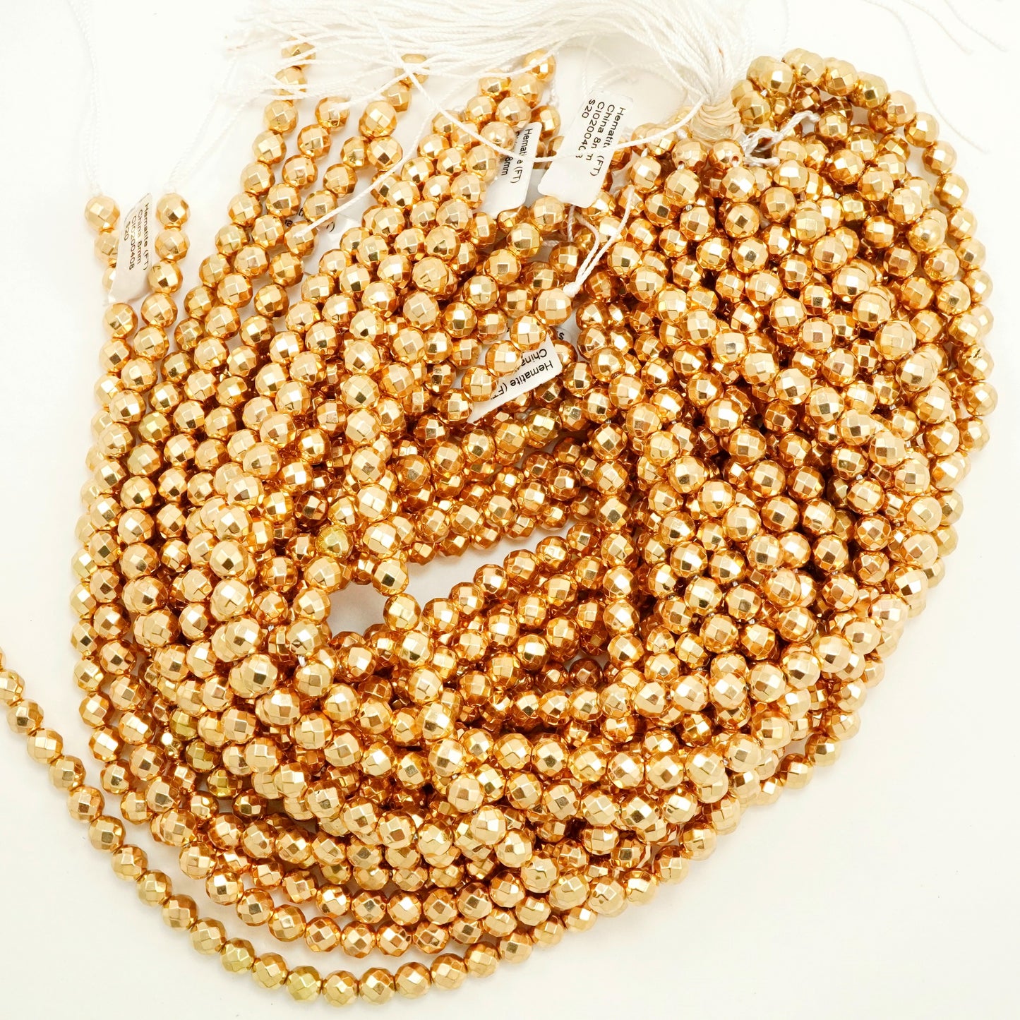 Hematite (Rose Gold)(Electroplated)(Round)(Faceted)(2mm)(4mm)(6mm)(8mm)(15.50"Strand)