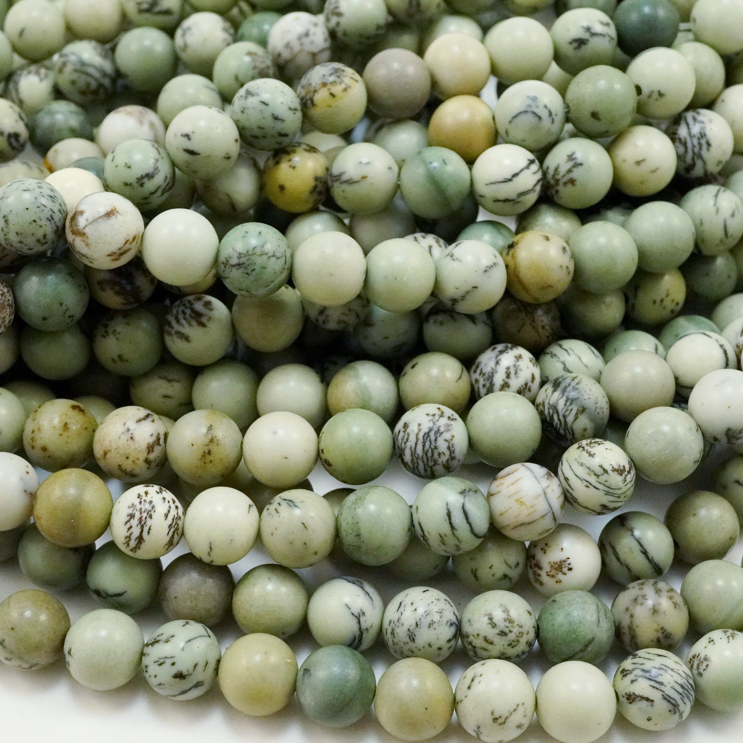 Dendritic Jasper (Round)(Smooth)(4mm)(6mm)(8mm)(10mm)(16"Strand)