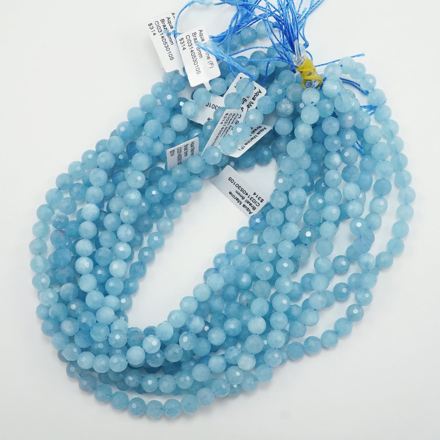 Aquamarine (Round)(Faceted)(6mm)(8mm)(16"Strand)