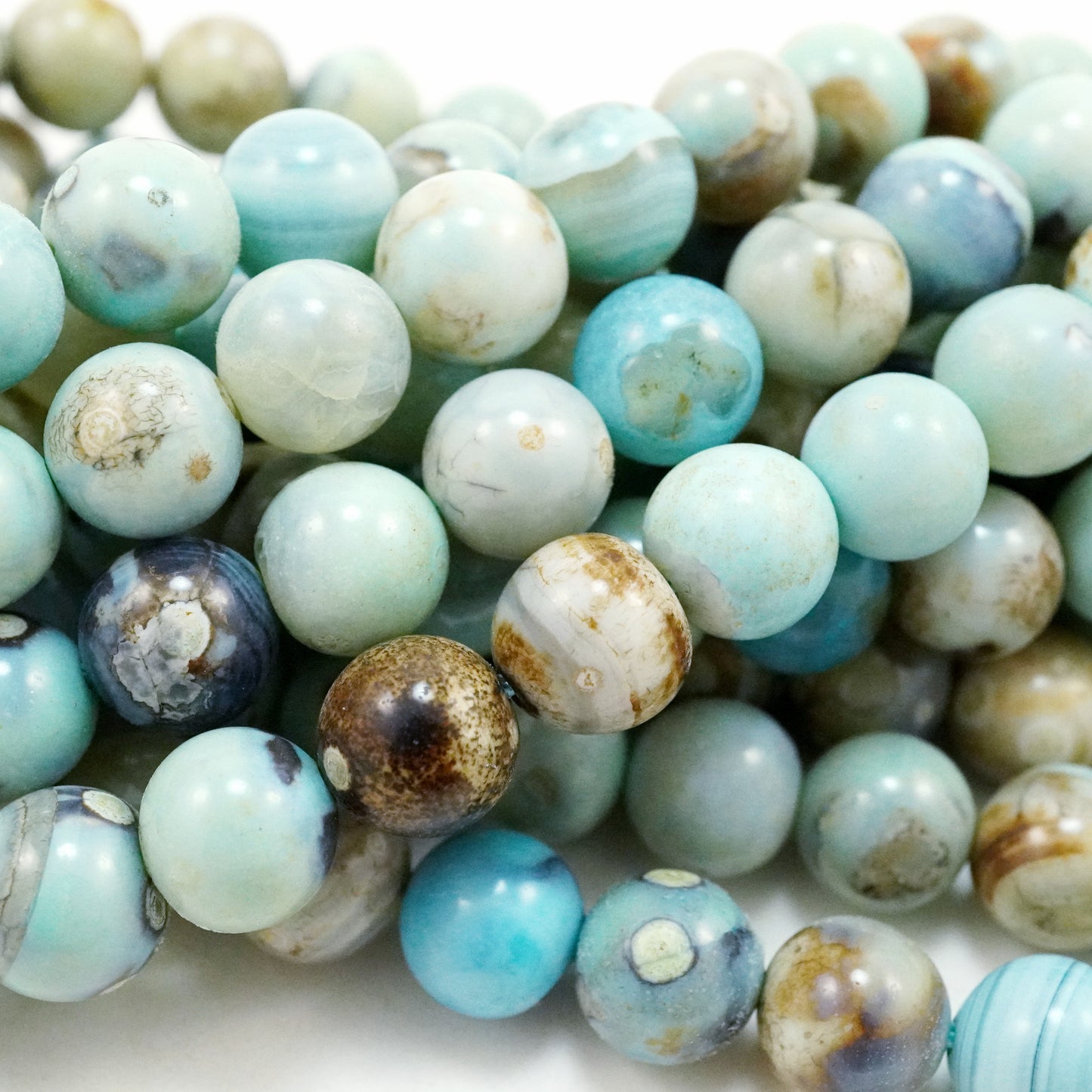 Robin's Egg Aqua Terra Agate (Round)(Smooth)(Dyed)(8mm)(10mm)(16"Strand)