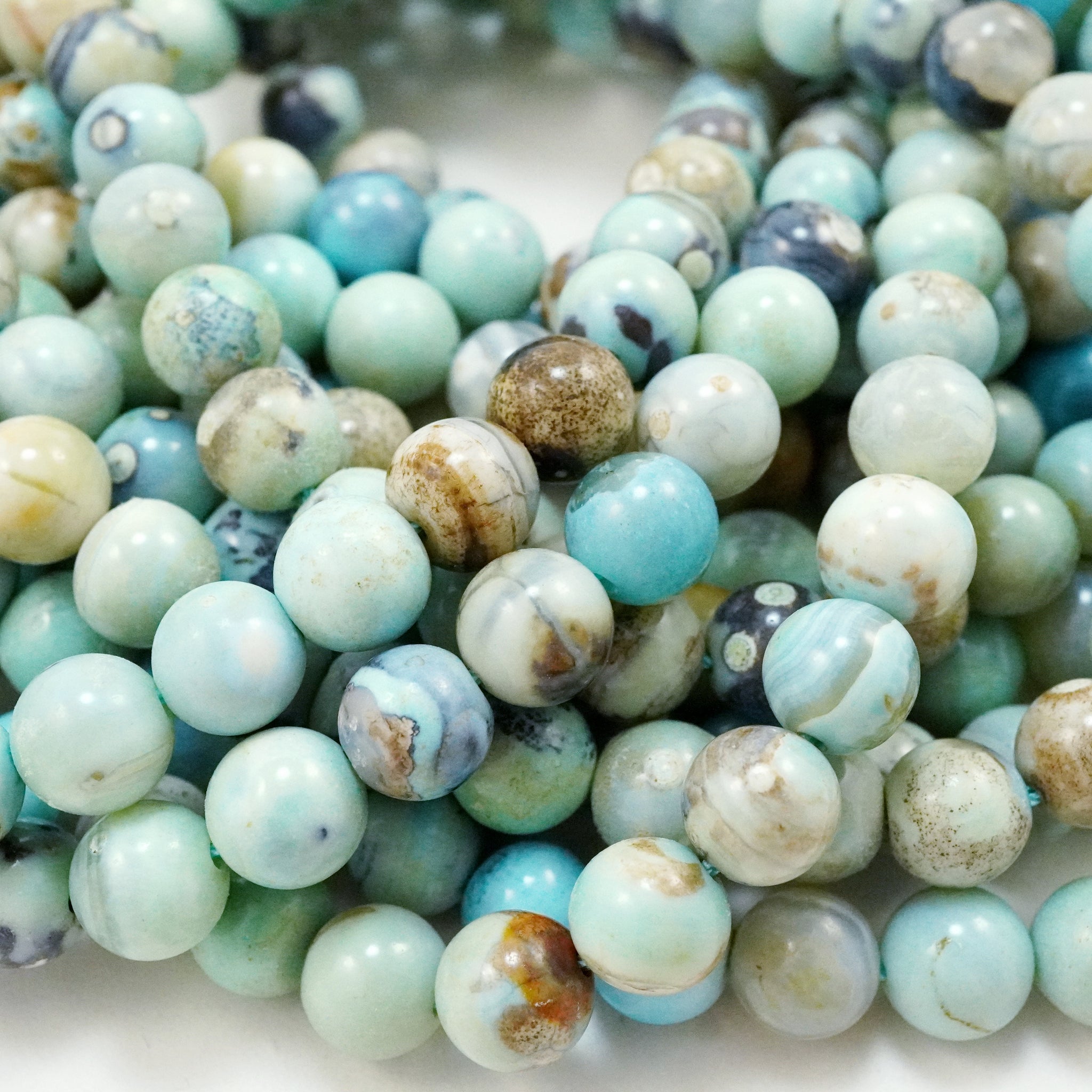 Robin's Egg Aqua Terra Agate (Round)(Smooth)(Dyed)(8mm)(10mm)(16Stran –  Candi Beads