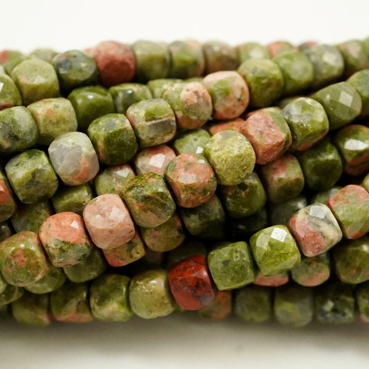 Unakite (Cube)(Micro)(Faceted)(4mm)(15"Strand)