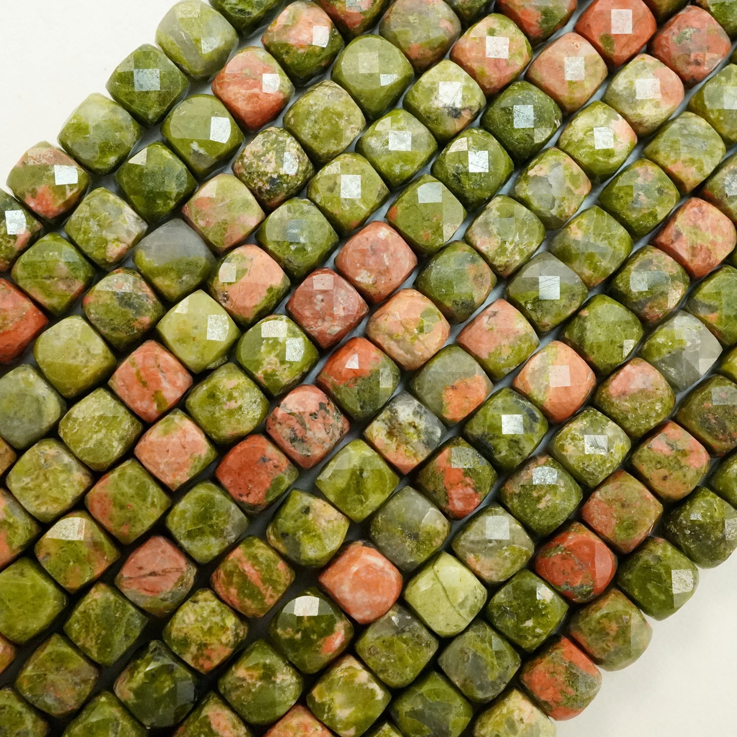 Unakite (Cube)(Micro)(Faceted)(4mm)(15"Strand)