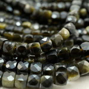 Golden Obsidian (Cube)(Micro)(Faceted)(3mm)(15"Strand)