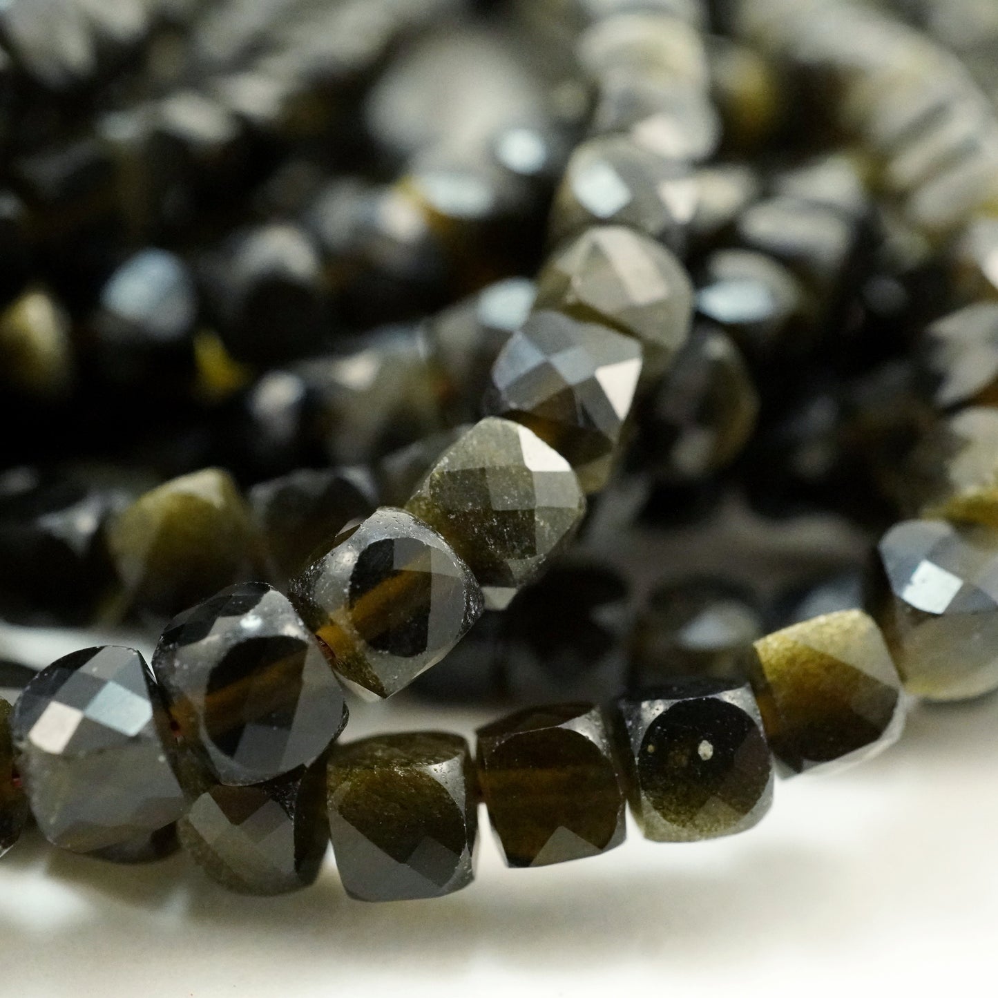 Golden Obsidian (Cube)(Micro)(Faceted)(3mm)(15"Strand)