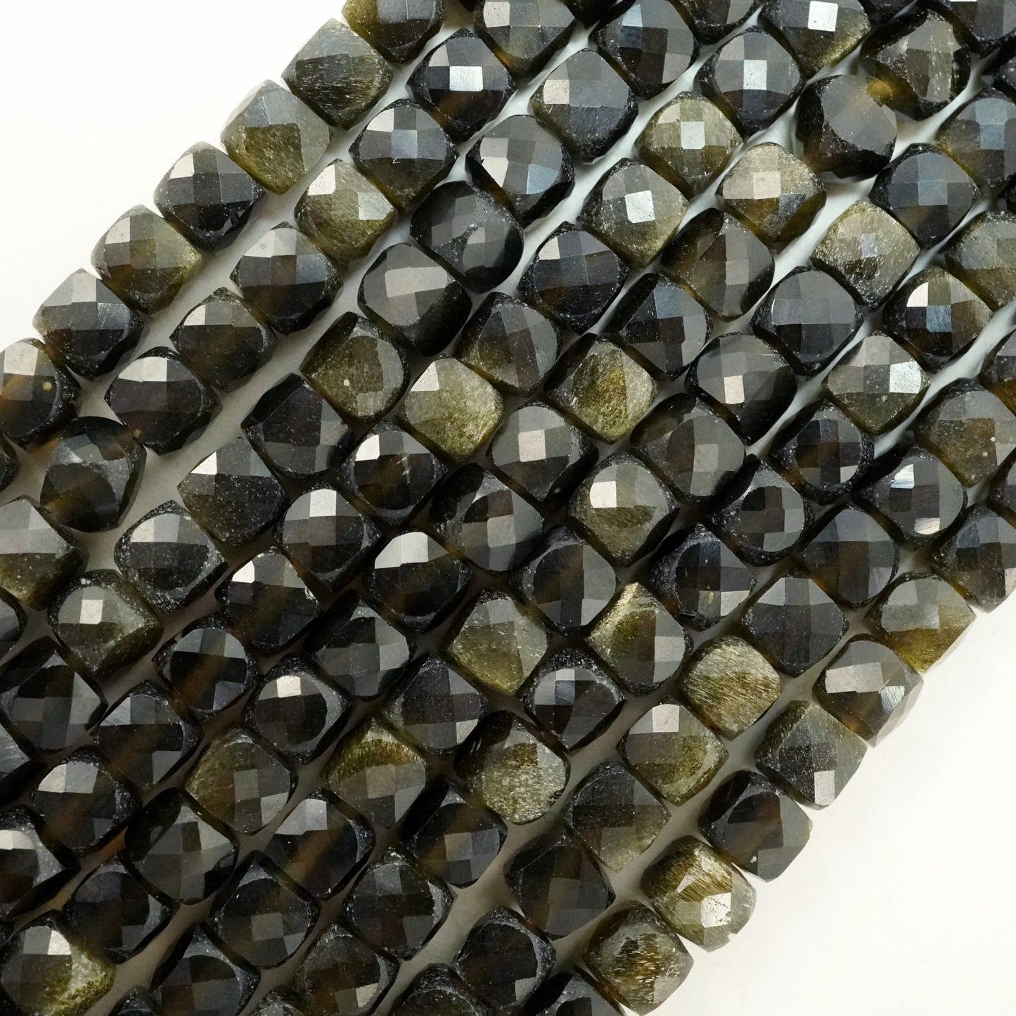 Golden Obsidian (Cube)(Micro)(Faceted)(3mm)(15"Strand)