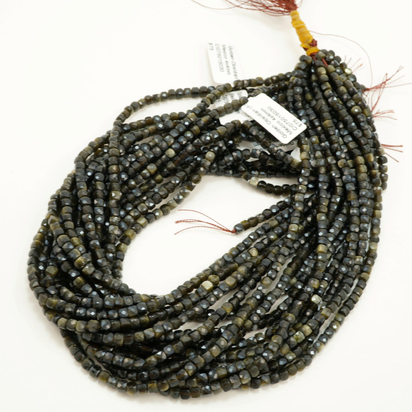 Golden Obsidian (Cube)(Micro)(Faceted)(3mm)(15"Strand)