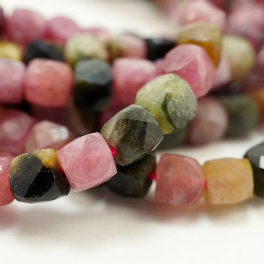 Watermelon Tourmaline (Cube)(Micro)(Faceted)(4mm)(15"Strand)