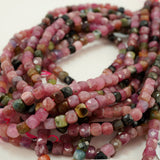 Watermelon Tourmaline (Cube)(Micro)(Faceted)(4mm)(15"Strand)