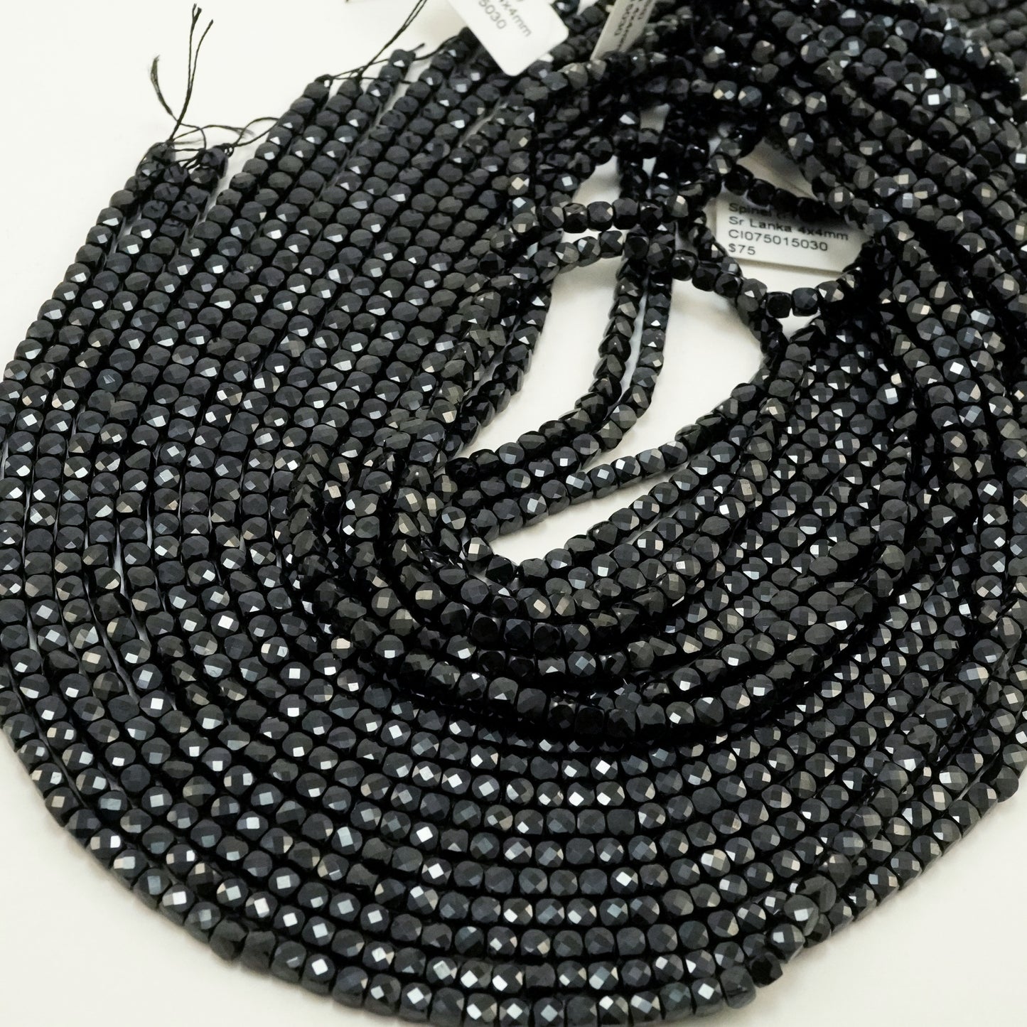 Black Spinel (Cube)(Micro)(Faceted)(4mm)(15"Strand)