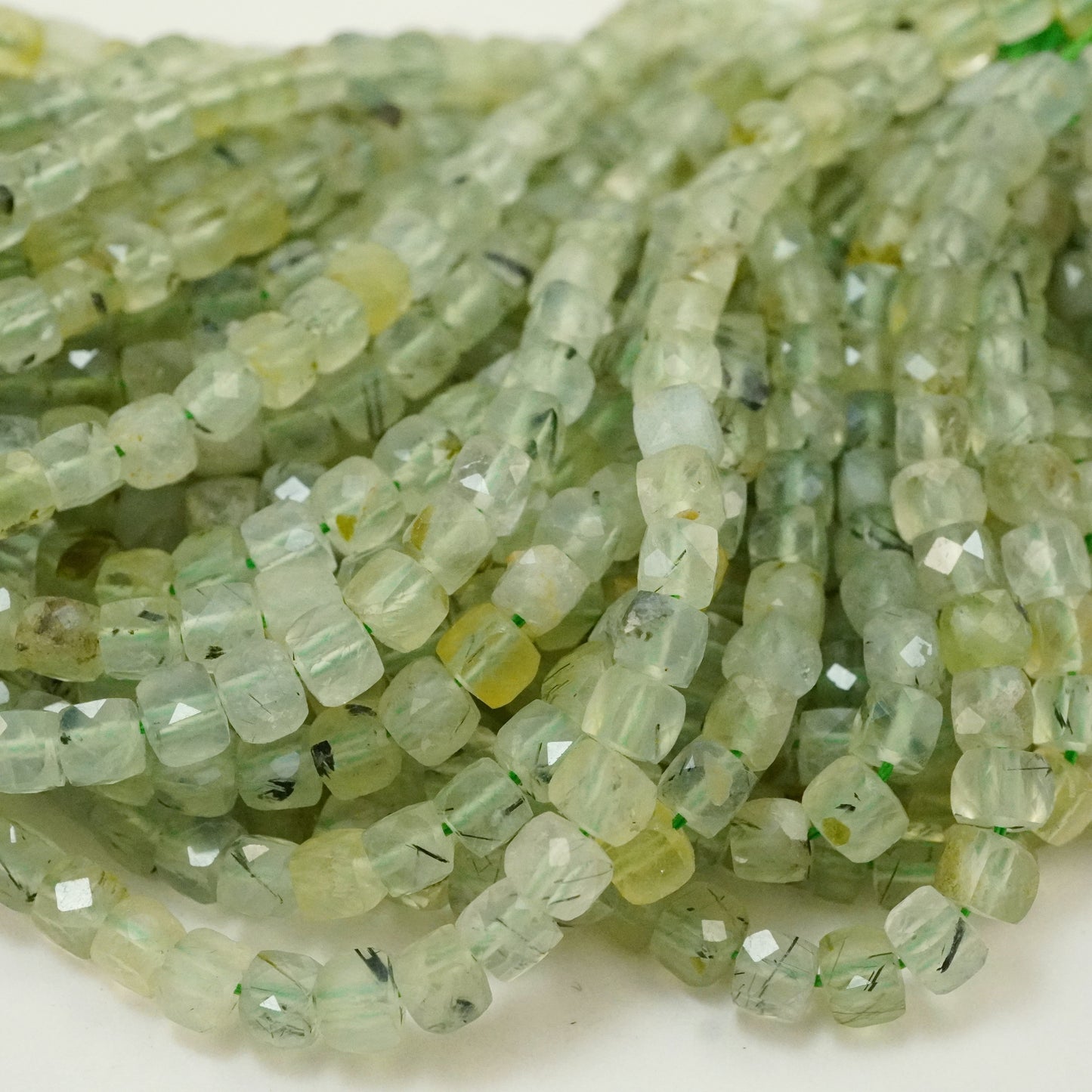 Prehnite (Cube)(Micro)(Faceted)(4mm)(15"Strand)